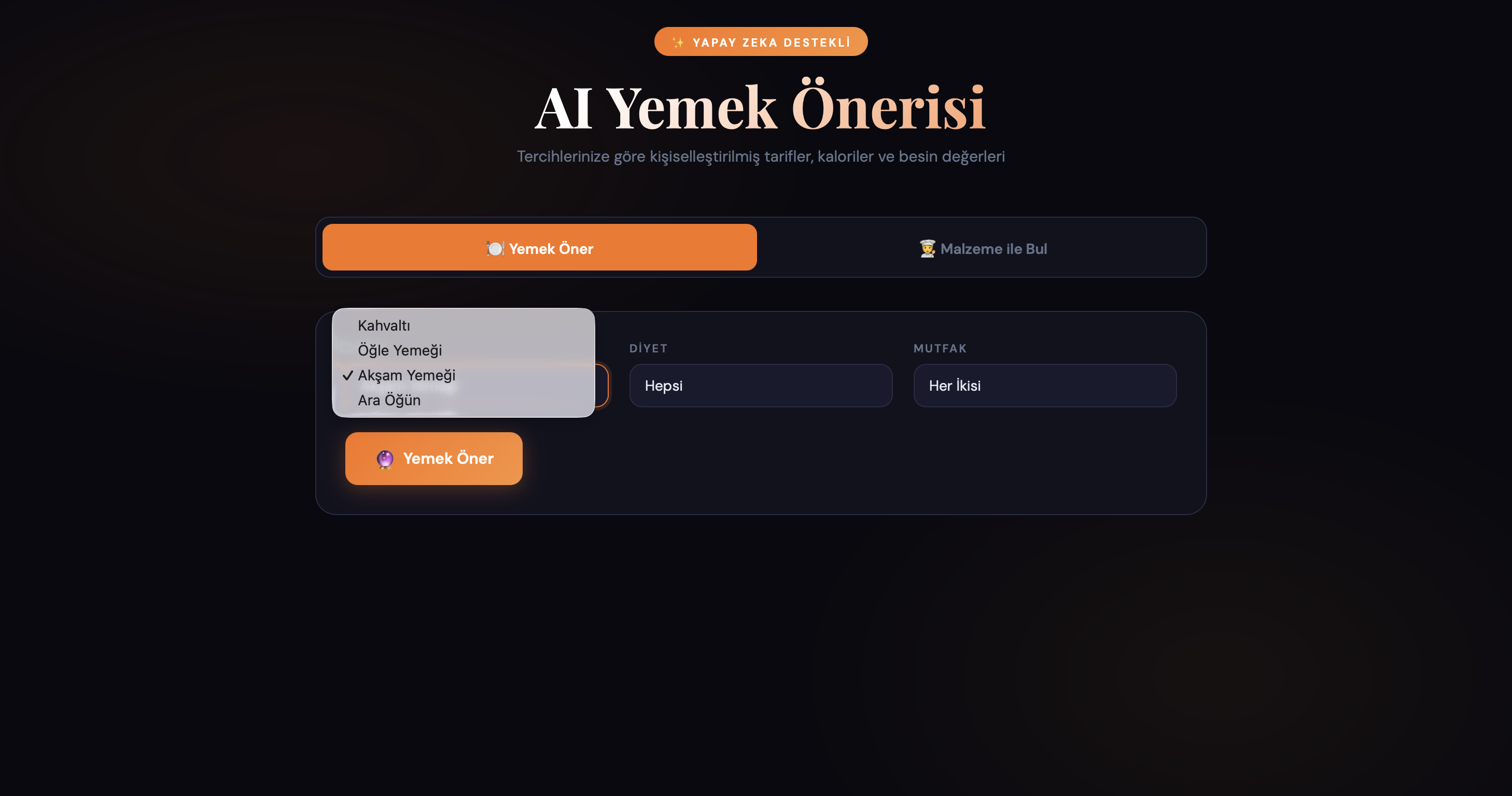 AI Food - Öğün Seçimi