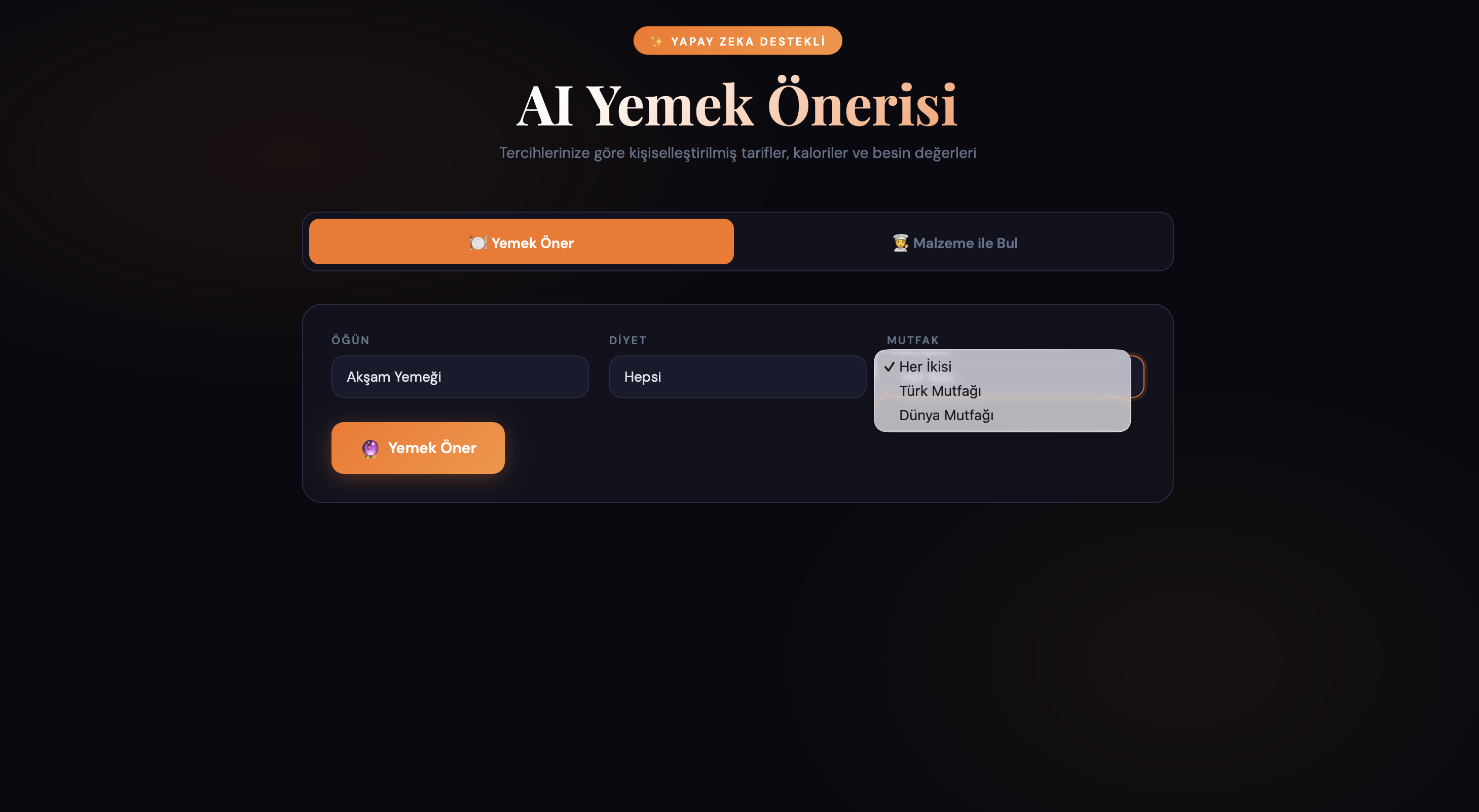 AI Food - Mutfak Seçimi