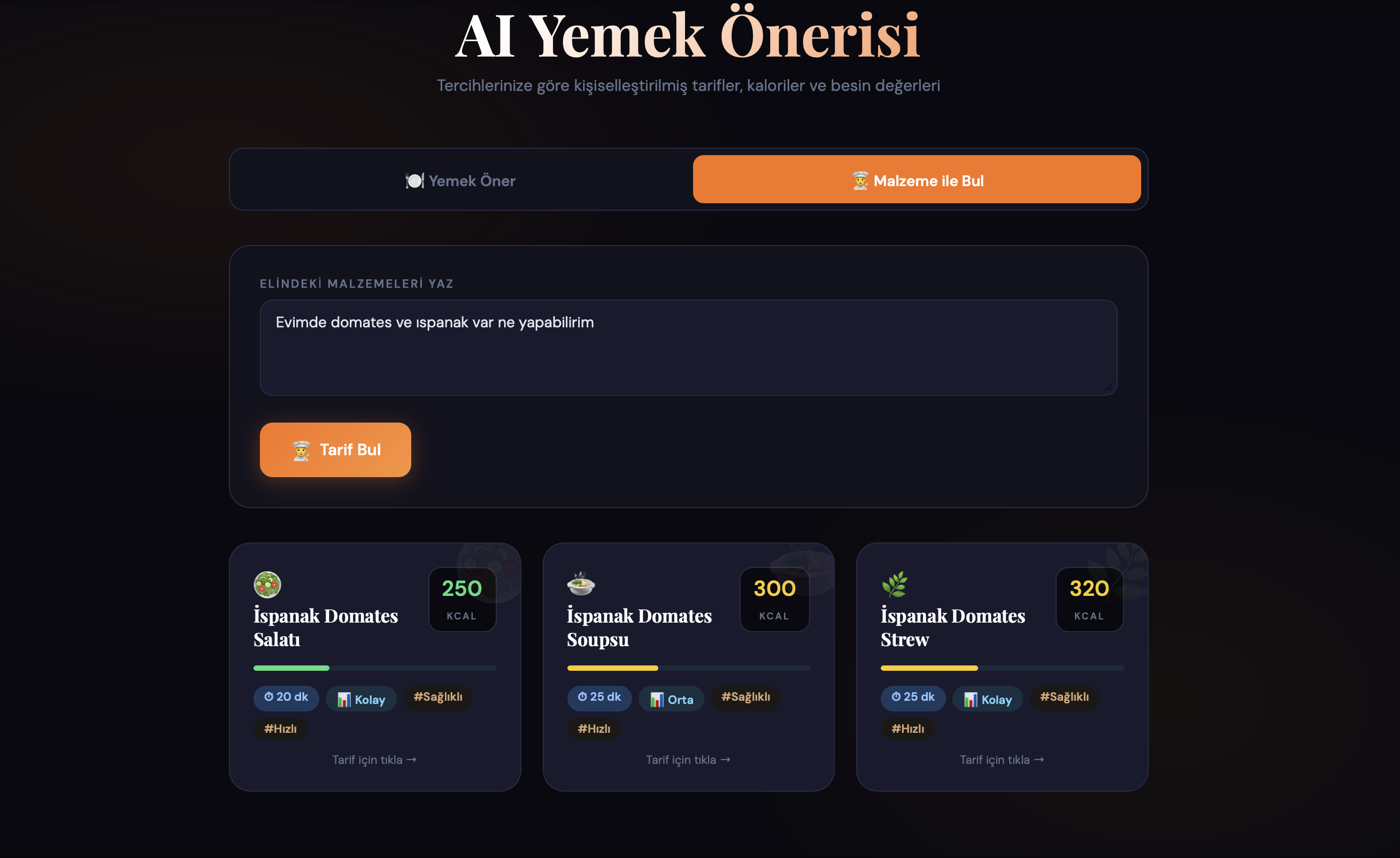 AI Food - Malzeme ile Bul