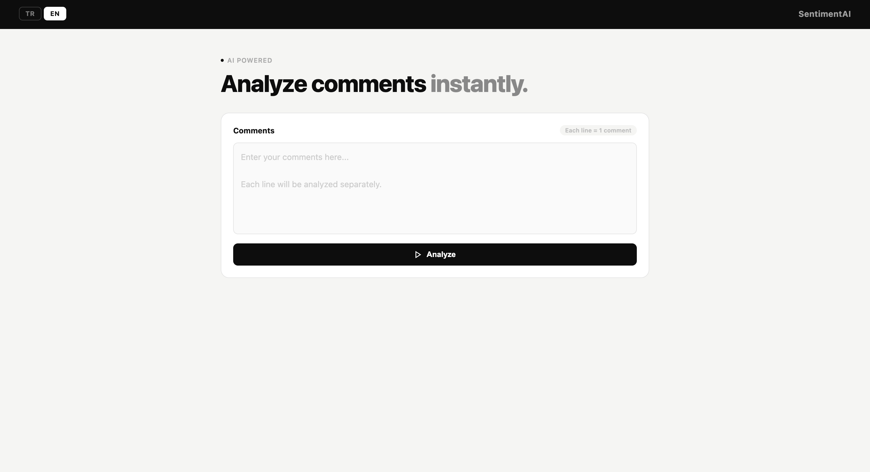 Sentiment Analyzer - EN Arayüzü
