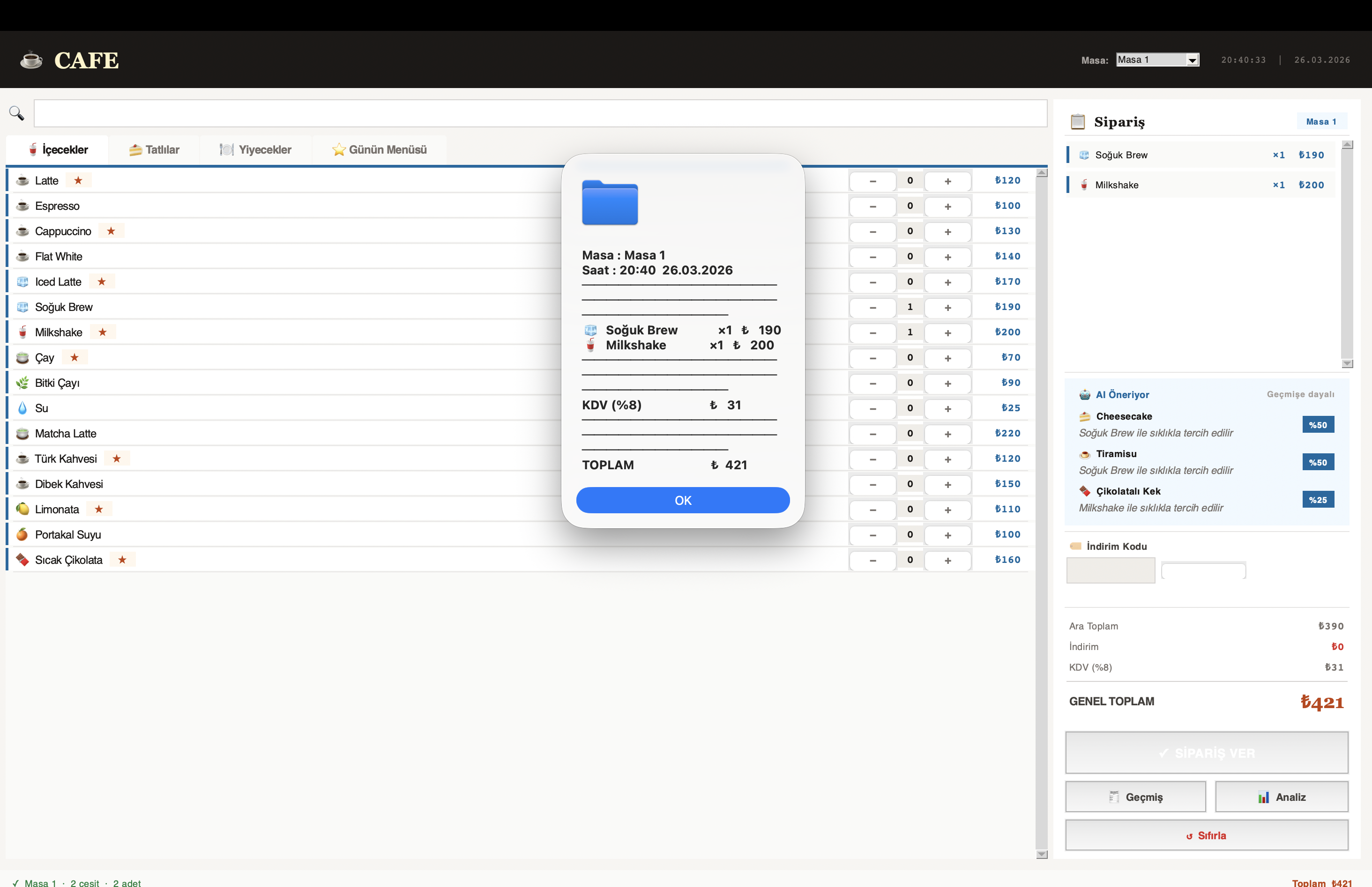 AI Restaurant System - Fiş